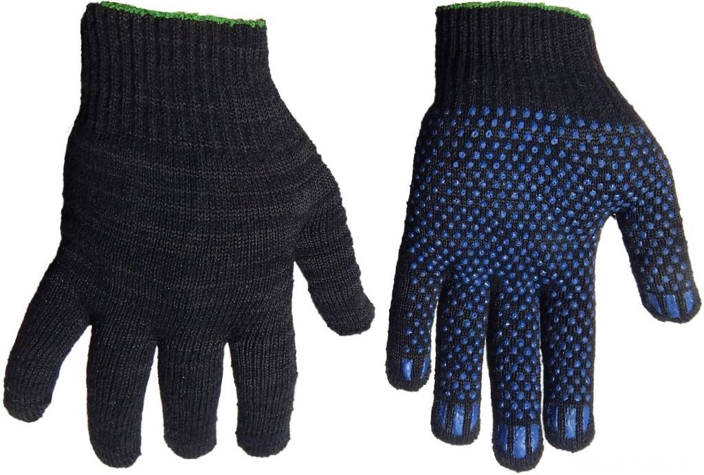 Перчатки ПВХ черный с покрытием (5-ниток) НДС