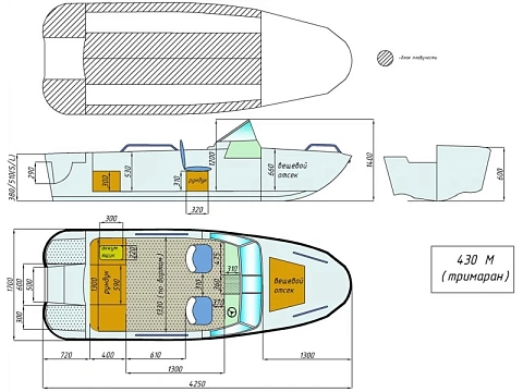 Катер пластиковый WYATBOAT-430 M (тримаран)