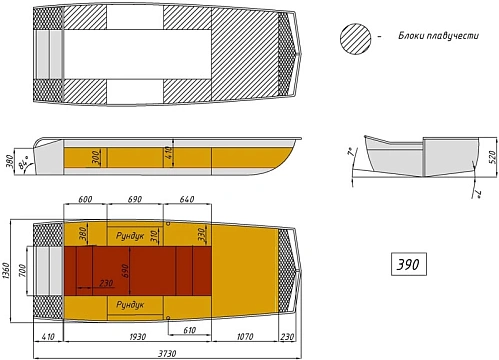 Лодка алюминиевая WYATBOAT-390