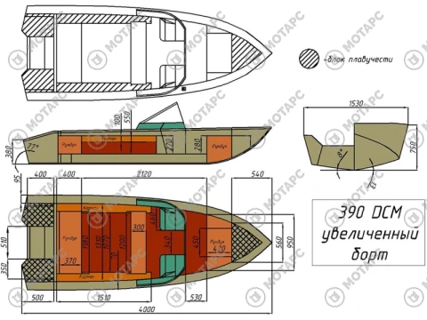 Лодка алюминиевая WYATBOAT-390 DCM Увеличенный борт