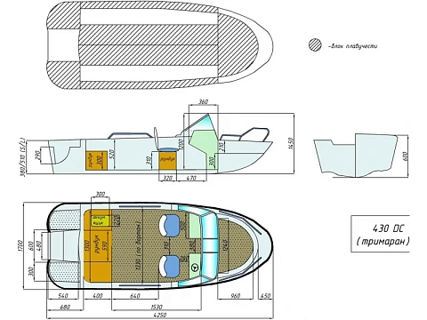 Катер пластиковый WYATBOAT-430 DC (тримаран)